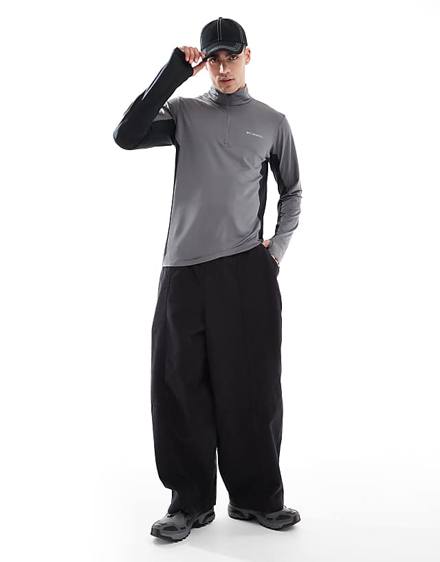 Columbia Three Pitch Half Zip Fleece In Grey And Black