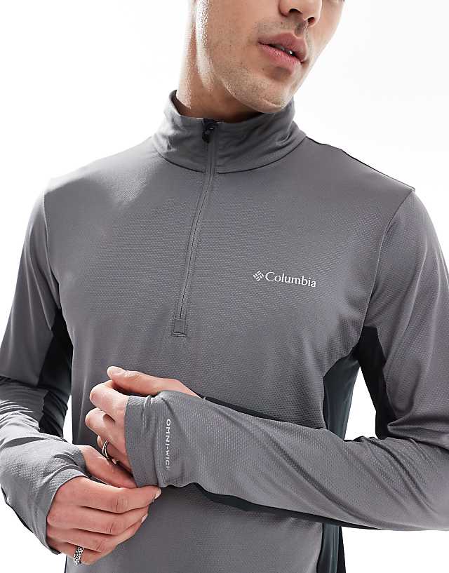 Columbia Three Pitch Half Zip Fleece In Grey And Black