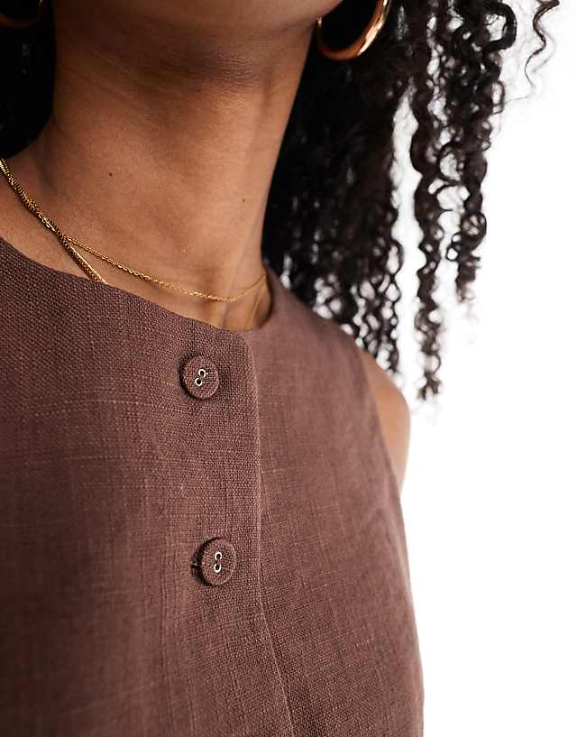 Cotton On Sienna Linen Button Up Dress In Chocolate