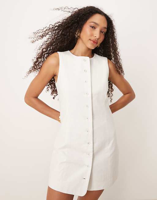 Cotton On Sienna linen button up dress in white