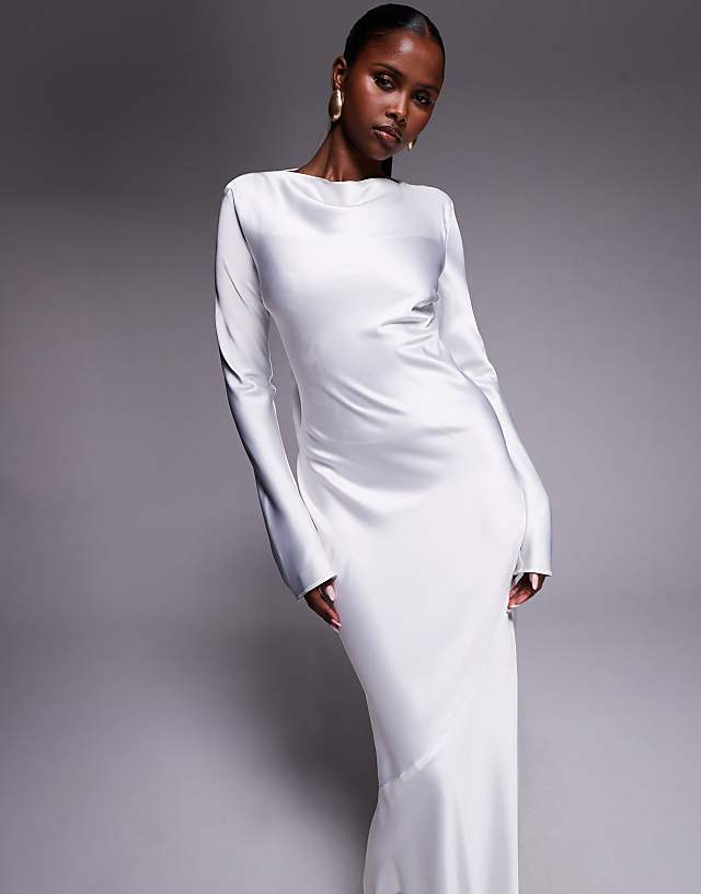 Daska Satin Maxi Dress With Exaggerated Bow Back In Ivory