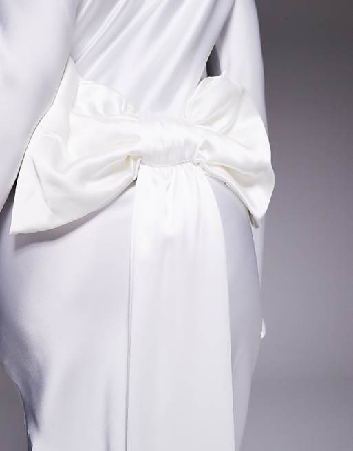 Daska Satin Maxi Dress With Exaggerated Bow Back In Ivory