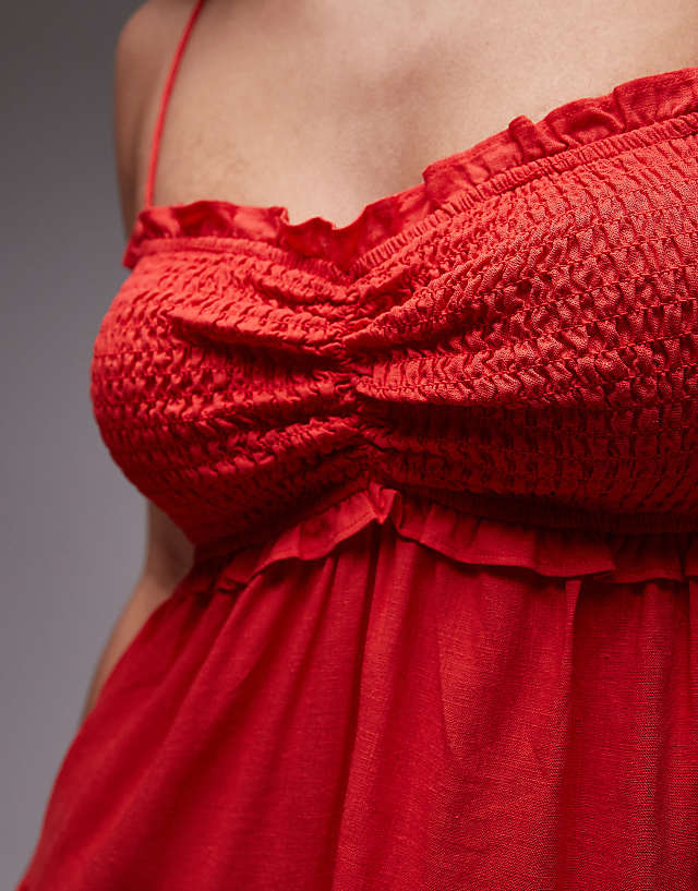 Emory Park Tie Shoulder Linen Tiered Mini Dress In Red