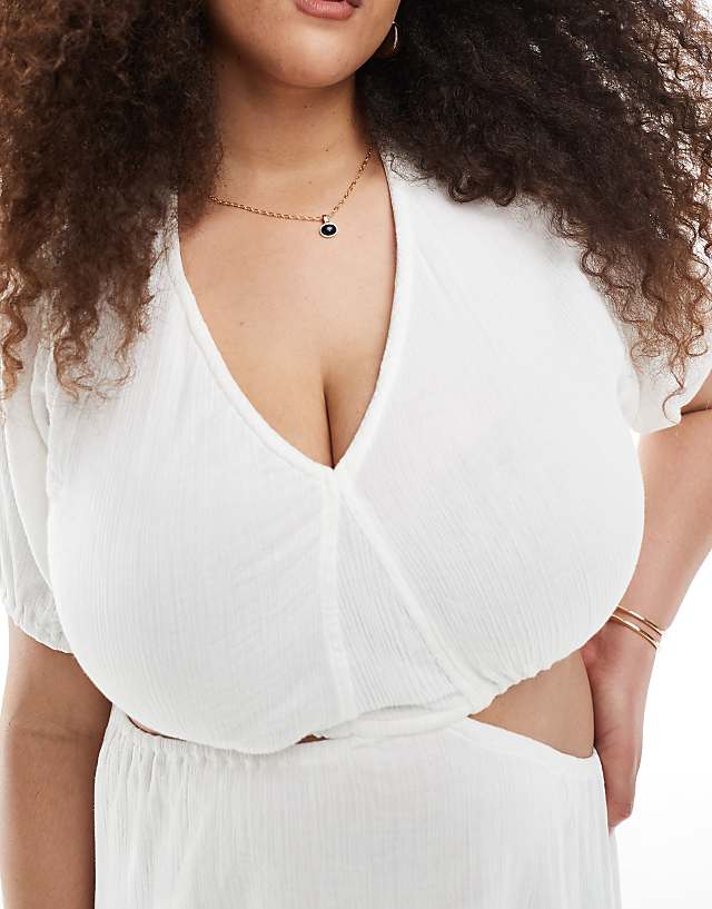 Esmee Curve Exclusive Cut Out Maxi Tiered Beach Dress In White