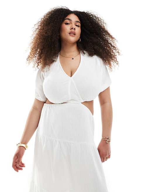 Esmee Curve Exclusive Cut Out Maxi Tiered Beach Dress In White
