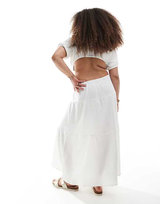 Esmee Curve Exclusive Cut Out Maxi Tiered Beach Dress In White