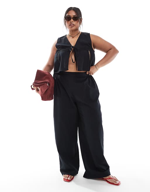 Esmee Curve Exclusive lace panel beach co-ord in black