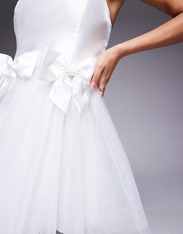 Forever New Bridal Bow Tulle Mini Dress In Ivory