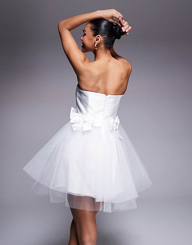 Forever New Bridal Bow Tulle Mini Dress In Ivory