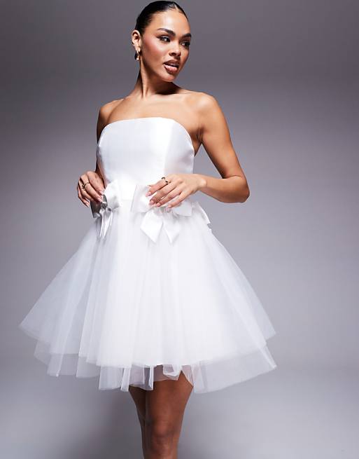 Forever New Bridal bow tulle mini dress in ivory