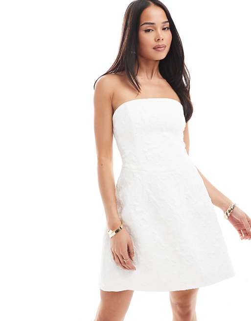 Forever New Bridal Jacquard Lace Up Back Bow Mini Dress In Ivory