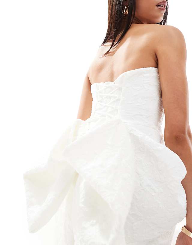 Forever New Bridal Jacquard Lace Up Back Bow Mini Dress In Ivory
