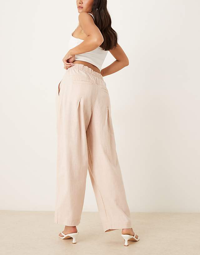 Free People Lotta Love Linen Pull On Trousres In Sand