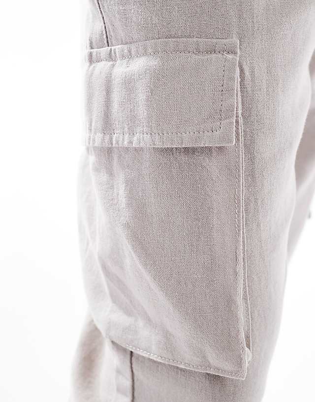 French Connection Cargo Pocket Linen Trousers In Stone