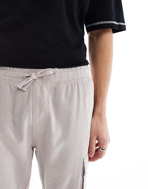 French Connection Cargo Pocket Linen Trousers In Stone