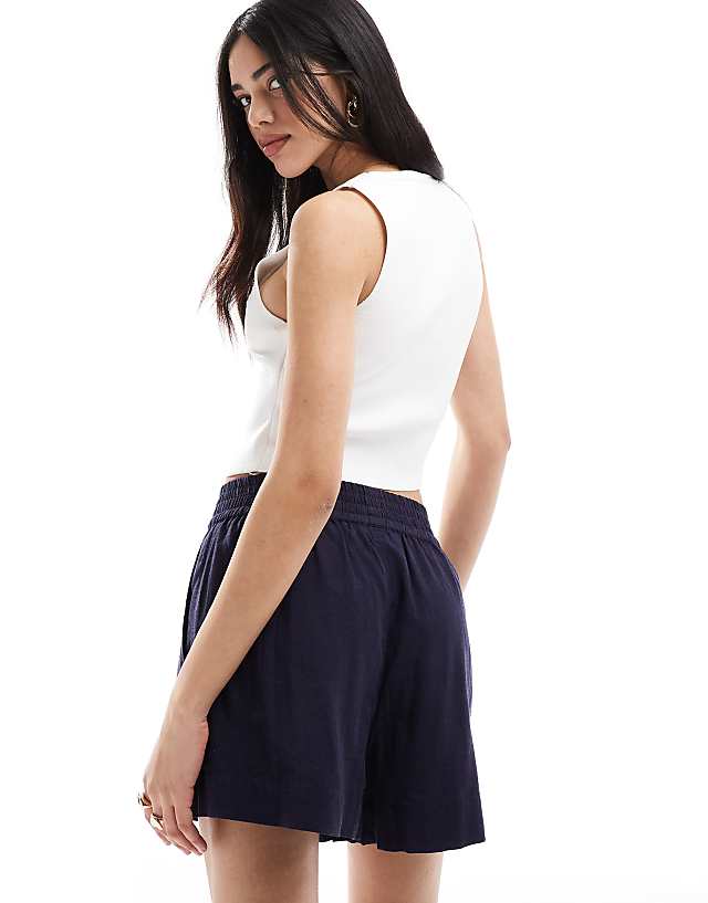 French Connection Classic Linen Blend Shorts In Navy