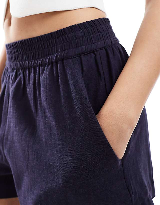 French Connection Classic Linen Blend Shorts In Navy