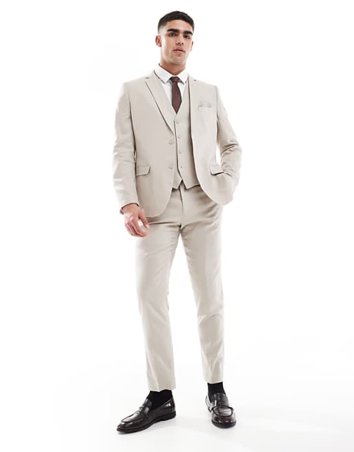 French Connection linen formal suit co-ord in stone