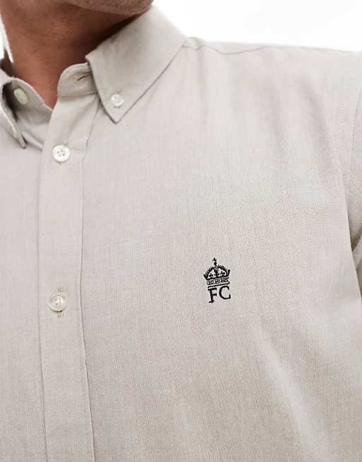 French Connection Smart Fitted Long Sleeve Logo Shirt In Stone