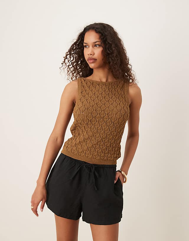 Gina Tricot Relaxed Fit Drawstring Linen Shorts In Black