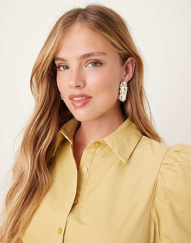 Glamorous Puff Sleeve Mini Shirt Dress In Citron