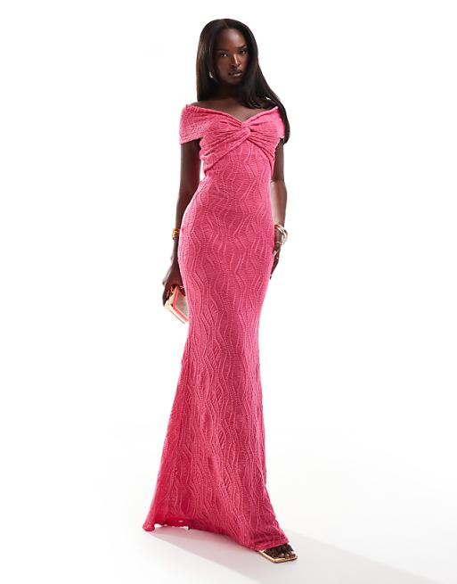 Goddiva Front Knot Twist Maxi Dress In Magenta