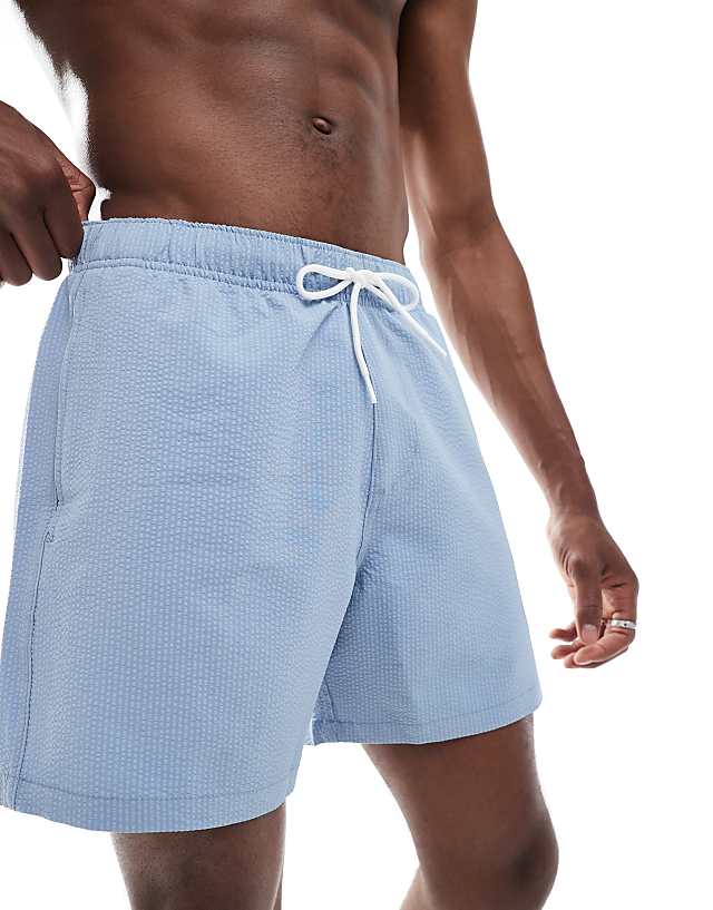 Hollister 6"" Swim Sweersucker Short In Light Blue