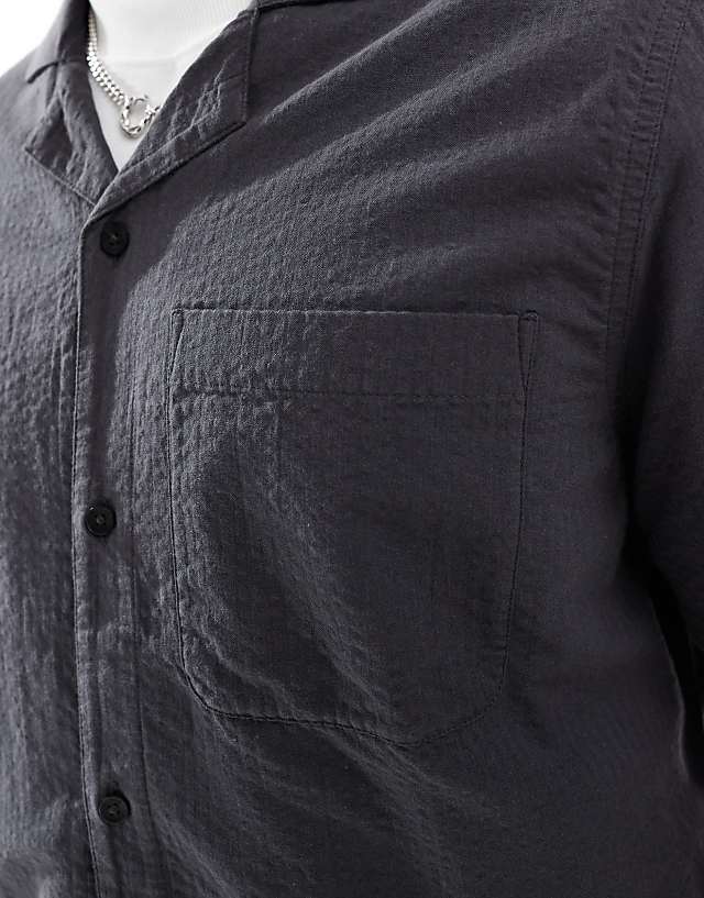 Hollister Short Sleeve Textured Shirt In Black