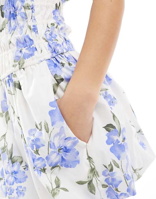 Hollister Strapless Puffball Mini Dress In Lilac Floral