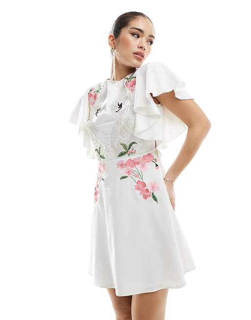 Hope & Ivy Bridal Swan Embellished Open Back Maxi Dress In Ivory