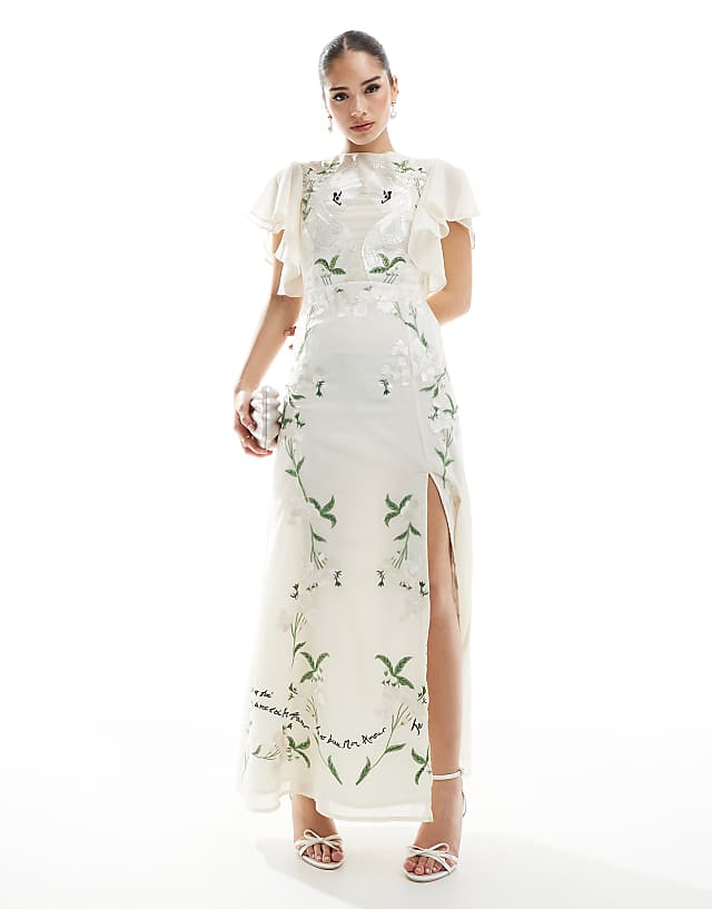 Hope & Ivy Bridal Swan Embellished Open Back Mini Dress In Ivory