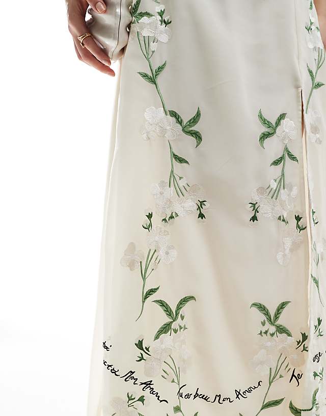 Hope & Ivy Bridal Swan Embellished Open Back Mini Dress In Ivory