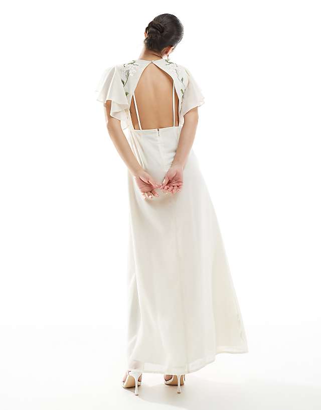 Hope & Ivy Bridal Swan Embellished Open Back Mini Dress In Ivory