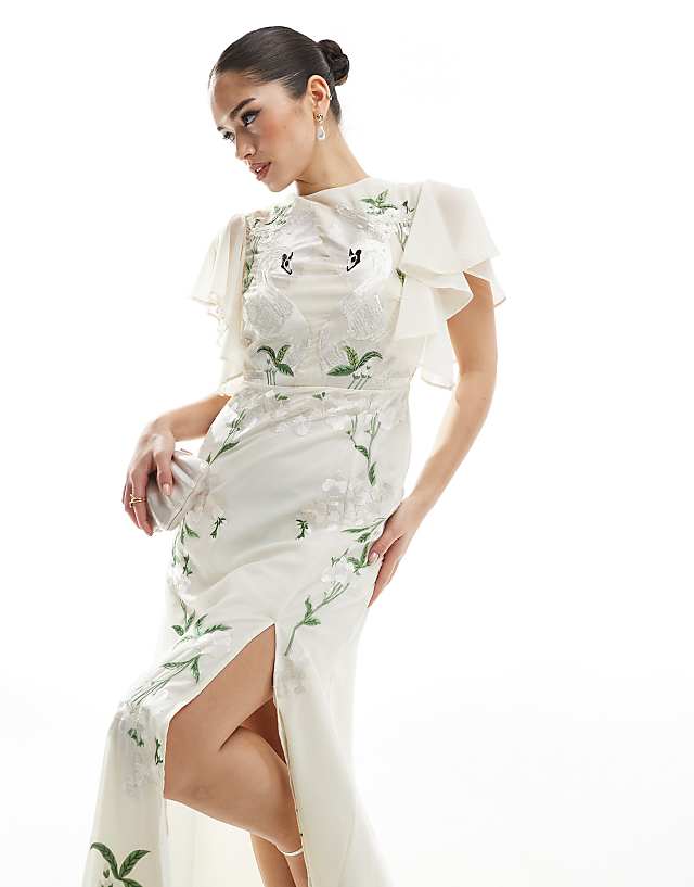 Hope & Ivy Bridal swan embellished open back mini dress in ivory