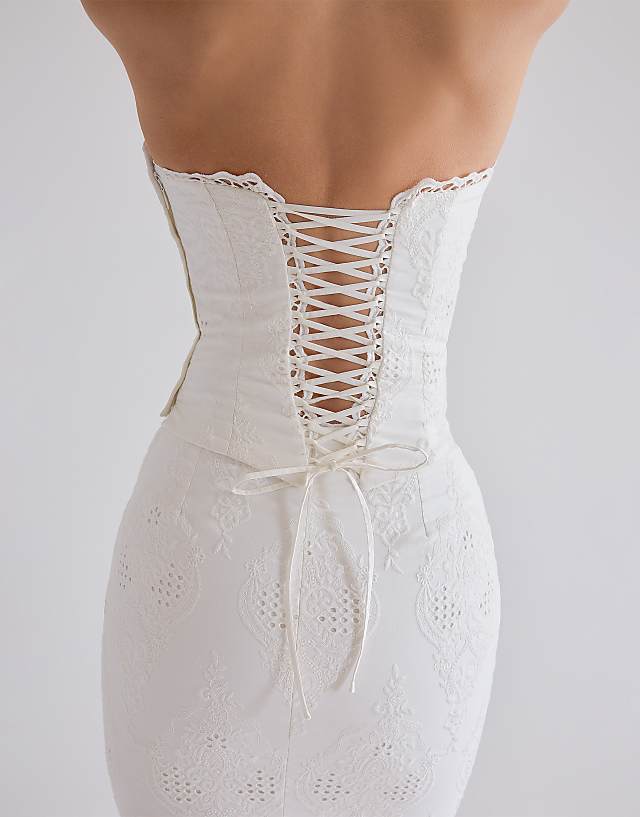 House Of CB Antonie Cotton Broderie Anglaise Midi Skirt In White
