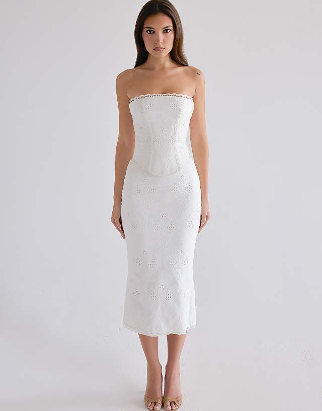 House Of CB Antonie Cotton Broderie Anglaise Midi Skirt In White