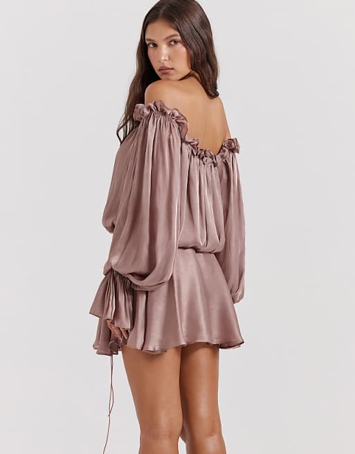 House Of CB Chaya Off Shoulder Dress In Hazelnut