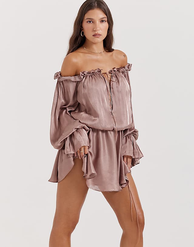 House Of CB Chaya Off Shoulder Dress In Hazelnut