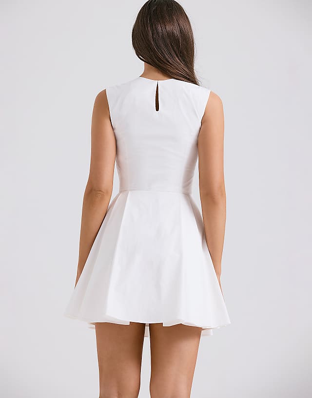 House Of CB Claretta Pleated Cotton Mini Dress In White