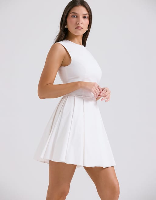 House Of CB Claretta Pleated Cotton Mini Dress In White