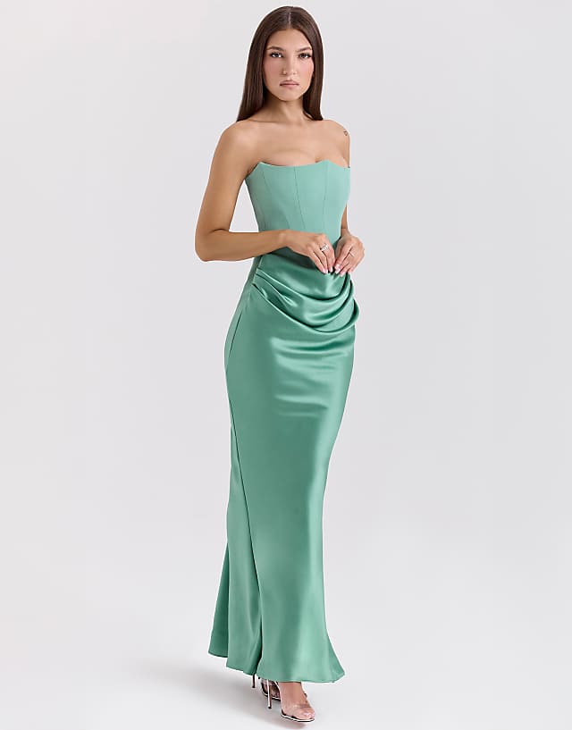 House Of CB Persephone Strapless Corset Maxi Dress In Jade