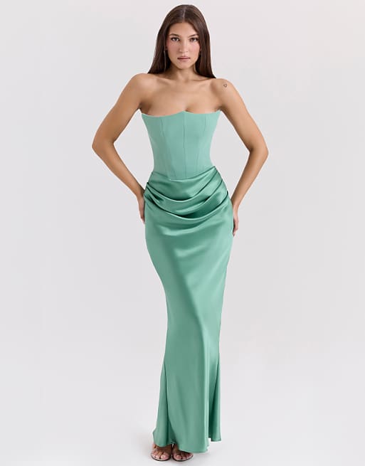 House Of CB Persephone Strapless Corset Maxi Dress In Jade