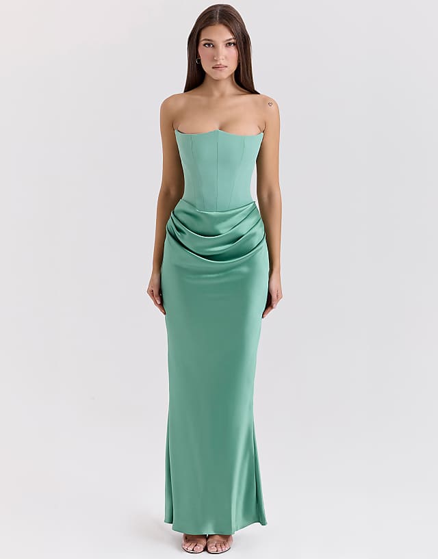 House Of CB Persephone Strapless Corset Maxi Dress In Jade