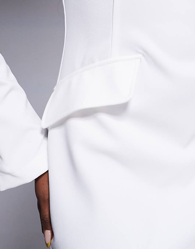 In The Style X Natalya Wright Exclusive Tailored High Neck Long Sleeve Mini Dress With Pocket Detail In White