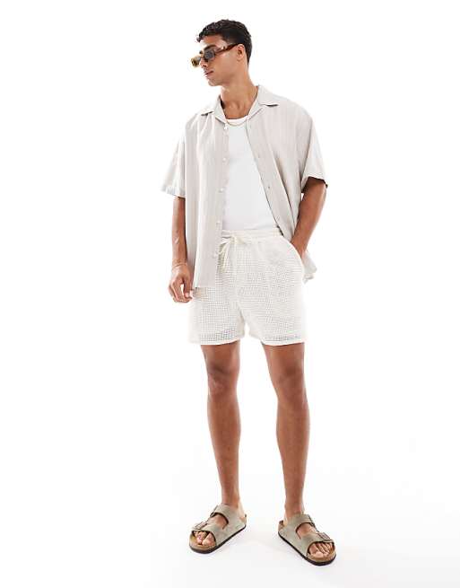 Jack & Jones Embroidered Linen Mix Shirt In Stone