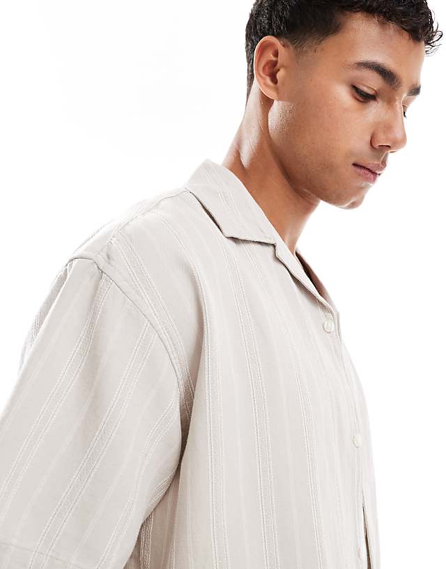 Jack & Jones Embroidered Linen Mix Shirt In Stone