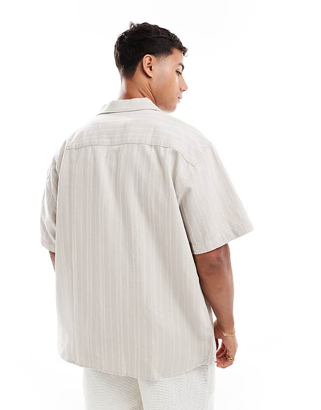 Jack & Jones Embroidered Linen Mix Shirt In Stone