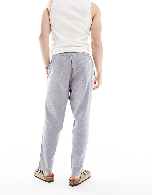 Jack & Jones Intelligence Drawstring Linen Mix Trouser In Blue