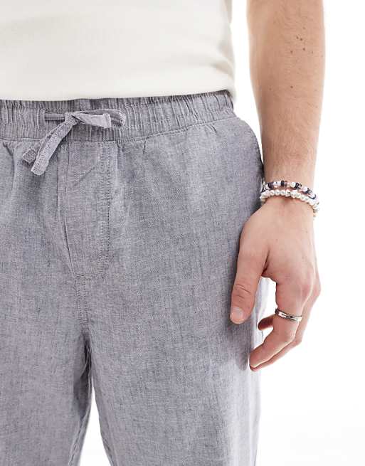 Jack & Jones Intelligence Drawstring Linen Mix Trouser In Blue