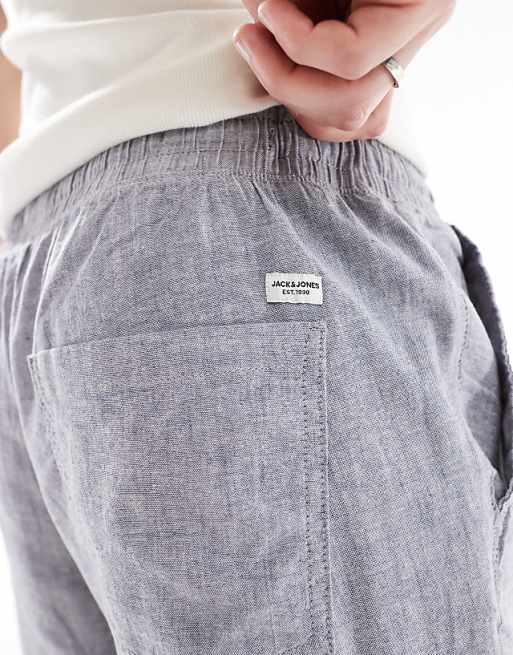 Jack & Jones Intelligence Drawstring Linen Mix Trouser In Blue